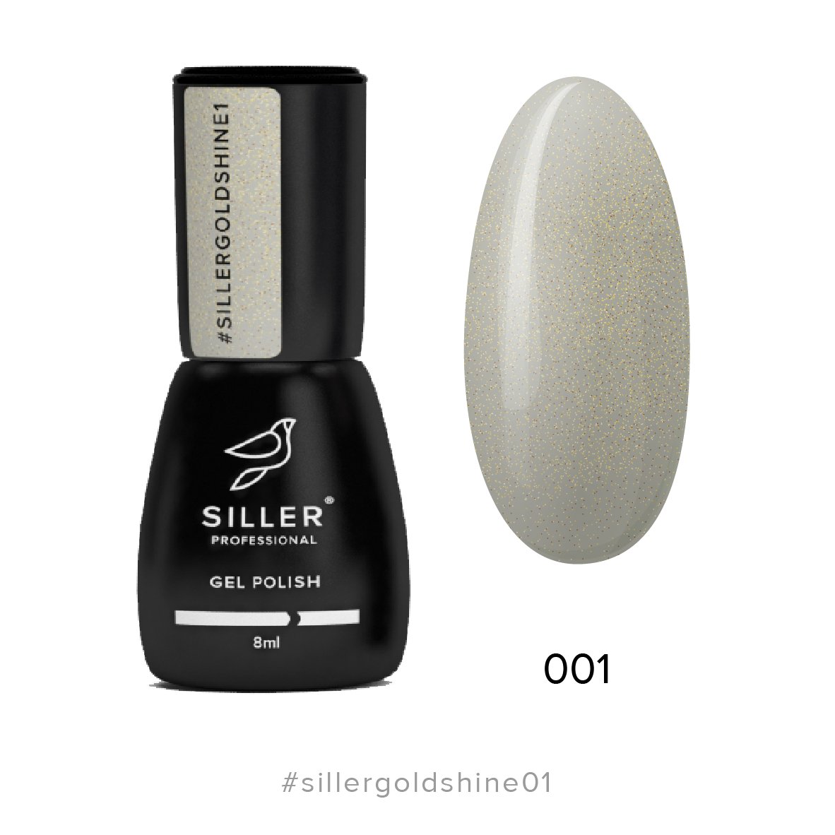 Siller Gold Shine №1 gray with gold microsparkle (8ml) - www.texasnailstore.com