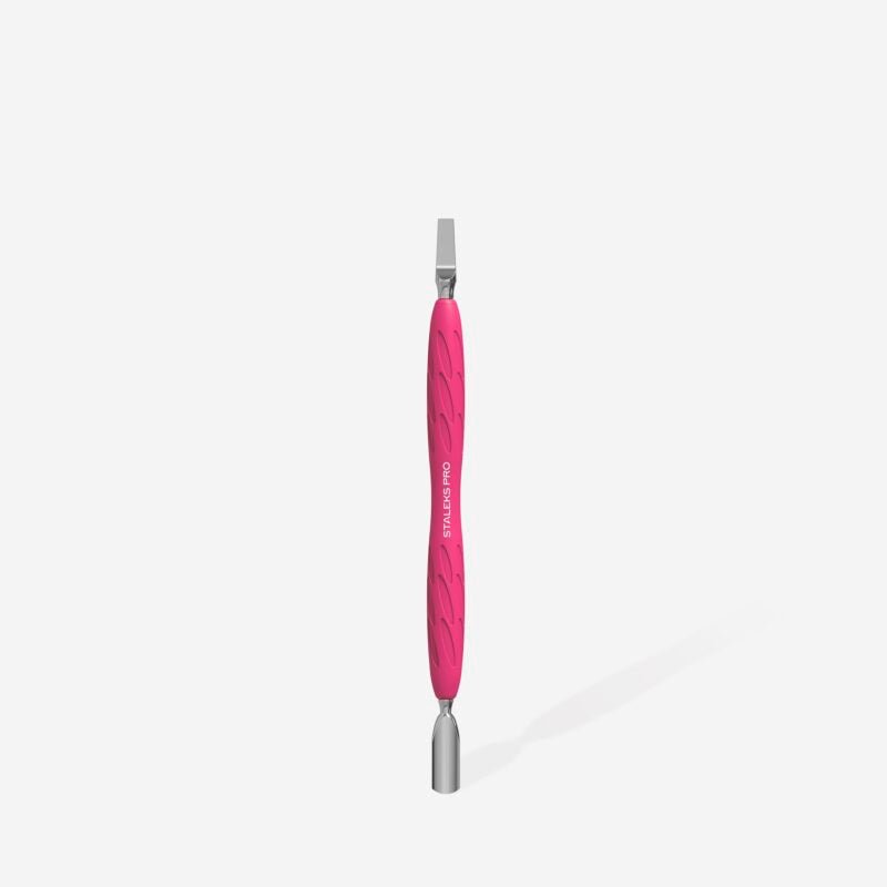 STALEKS PRO UNIQ 10 TYPE 5 GUMMY MANICURE PUSHER WITH SILICONE HANDLE NARROW ROUNDED PUSHER + WIDE BLADE PQ-10/5 - www.texasnailstore.com