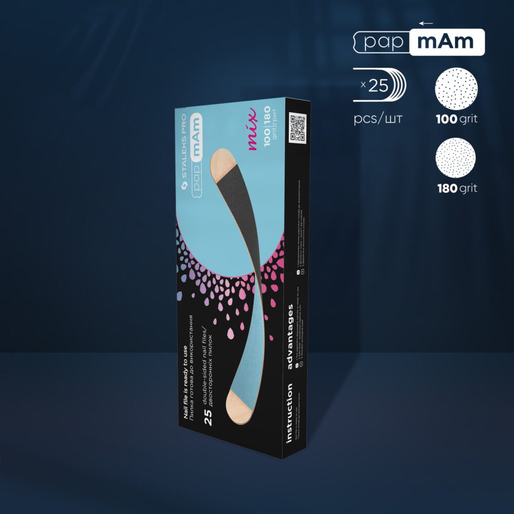 Disposable double-sided papmAm Mix files on a wooden base 100/180 grit (25 pcs) - www.texasnailstore.com