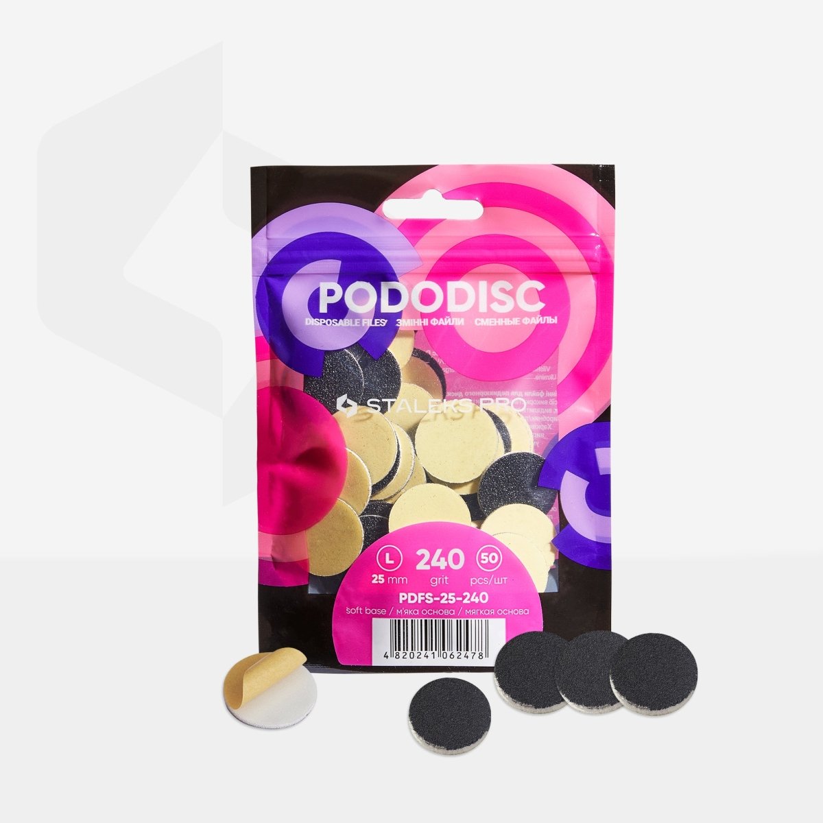 Disposable files on a soft base for pedicure disc PODODISC STALEKS PRO L 240 grit (50 pcs) - www.texasnailstore.com