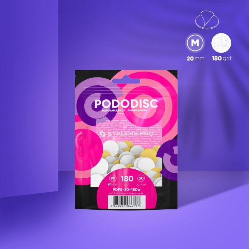 Disposable white files for pedicure disc on a soft base PODODISC M 180 GRIT (50 pcs) - www.texasnailstore.com