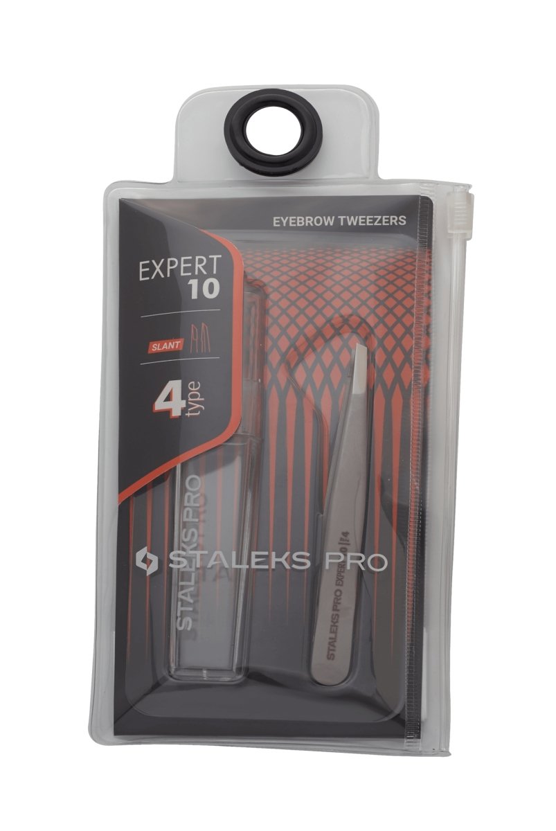 Eyebrow tweezers STALEKS PRO EXPERT 10 TYPE 4 (slant) - www.texasnailstore.com