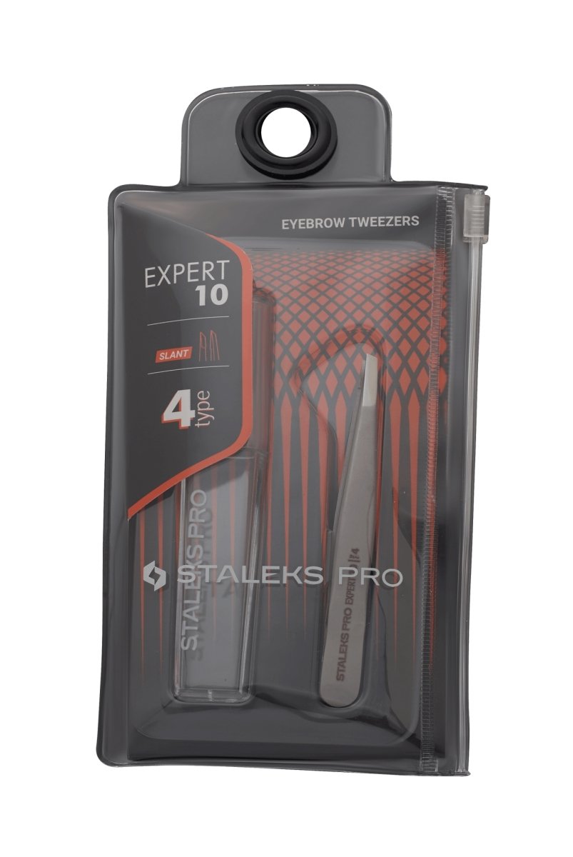 Eyebrow tweezers STALEKS PRO EXPERT 10 TYPE 4 (slant) - www.texasnailstore.com