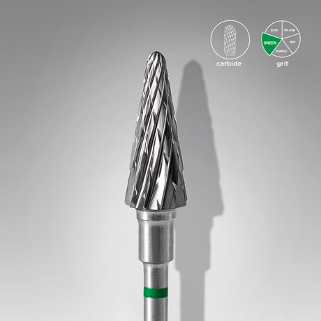 STALEKS Carbide nail drill bit, “cone” green, head diameter 6 mm / working part 14 mm - www.texasnailstore.com