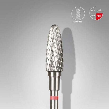 STALEKS Carbide nail drill bit, “corn”, red, head diameter 5 mm/ working part 13 mm - www.texasnailstore.com