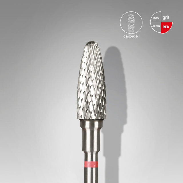 STALEKS Carbide nail drill bit, “corn”, red, head diameter 5 mm/ working part 13 mm - www.texasnailstore.com