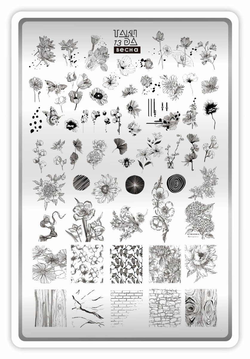 Taki Da 13 large stamping plate with demo card - www.texasnailstore.com